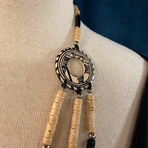 Vintage Tribal Style Multi-Strand Necklace – Wood, Bone, Stone & Resin Beads - Picture 3 of 7